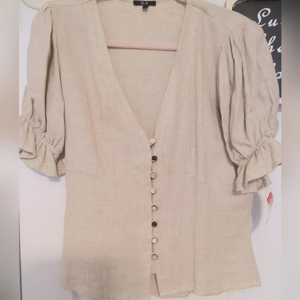 🌷ZARA ELA house Desig Elegant Beige Button-Up Top M